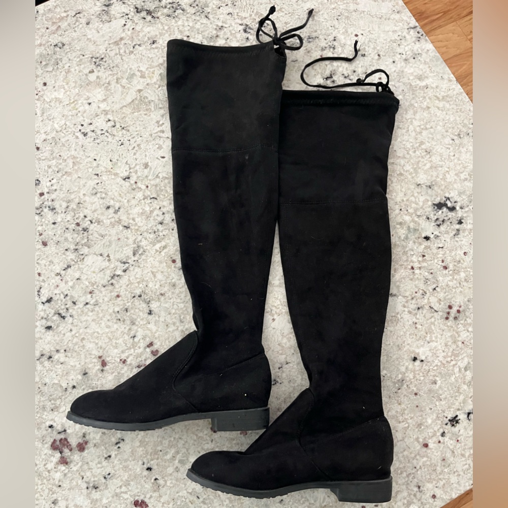 Suede black knee high boots